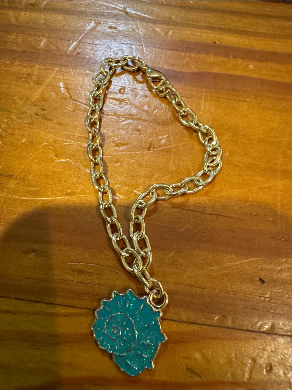 Gold Chain Bracelet with Teal Shell Charm